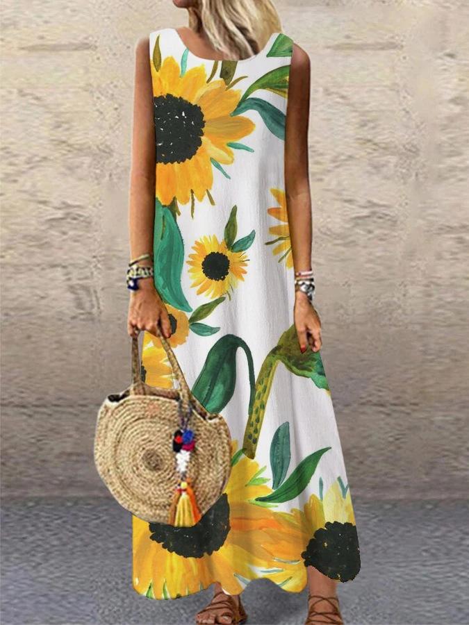 Floral Print Round Neck Maxi Dress - Maxi Dresses - INS | Online Fashion Free Shipping Clothing, Dresses, Tops, Shoes - 19/06/2021 - 20-30 - Category_Maxi Dresses