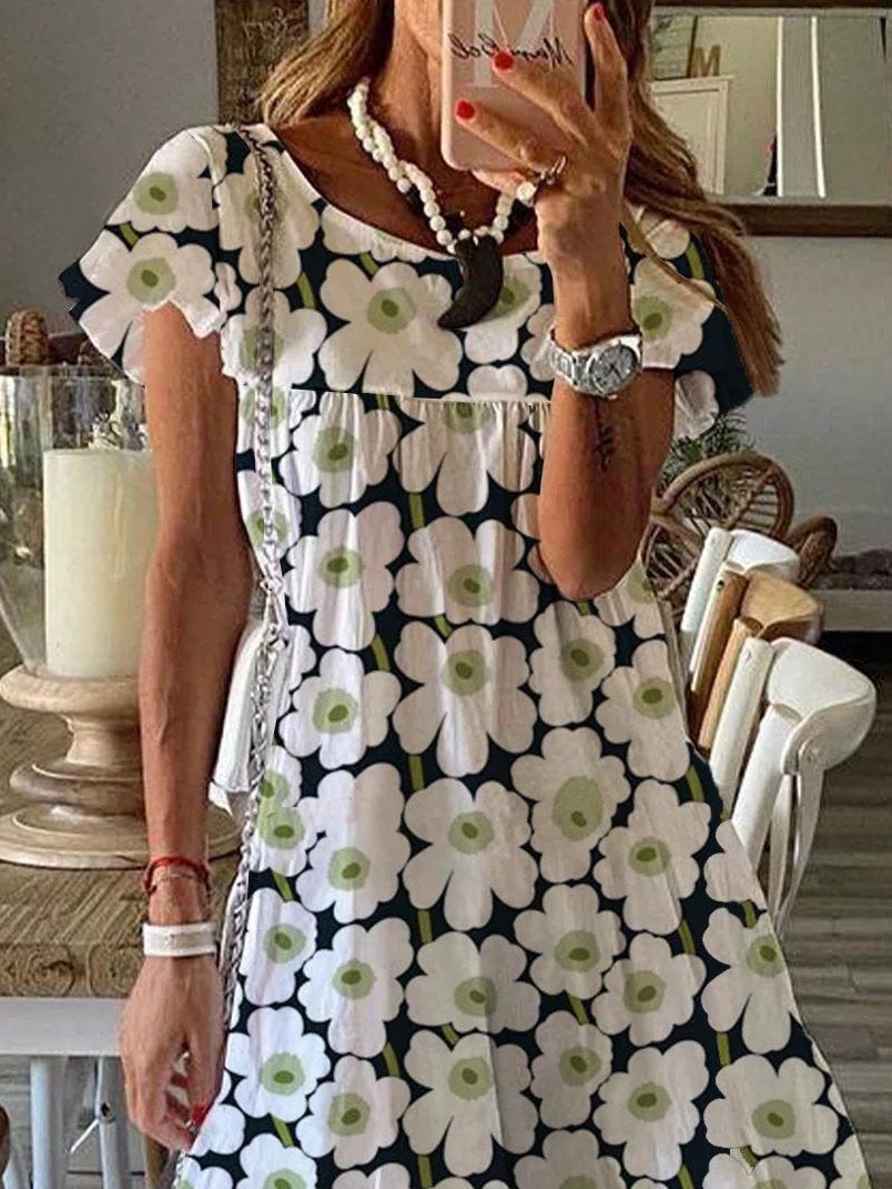 Floral Print Short Sleeve Round Neck Casual Dress - Mini Dresses - INS | Online Fashion Free Shipping Clothing, Dresses, Tops, Shoes - 19/06/2021 - 20-30 - Category_Mini Dresses