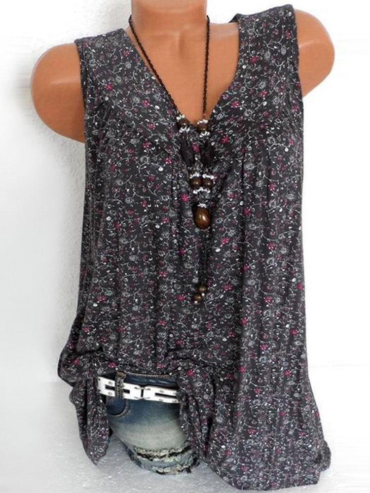 Floral Print V-neck Sleeveless Vest - Tank Tops - INS | Online Fashion Free Shipping Clothing, Dresses, Tops, Shoes - 10-20 - 24/06/2021 - color-black