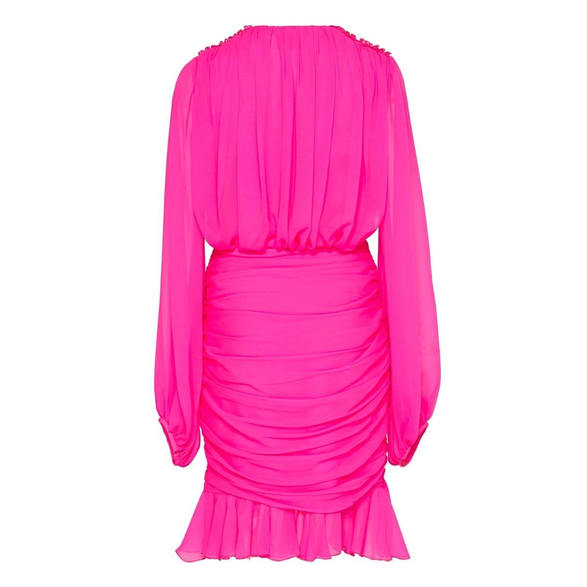 Ruched Neon Silk-Chiffon Mini Dress