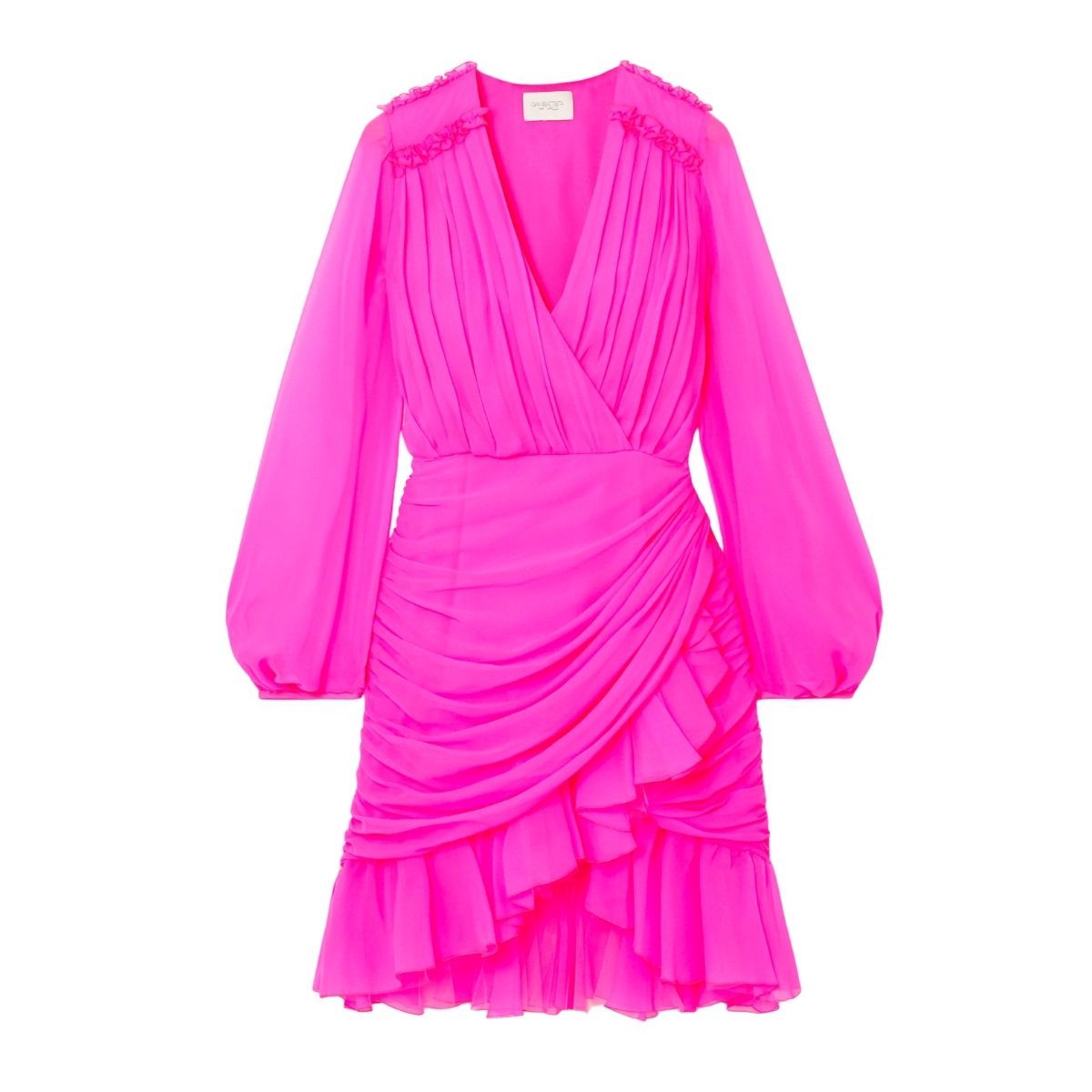 Ruched Neon Silk-Chiffon Mini Dress