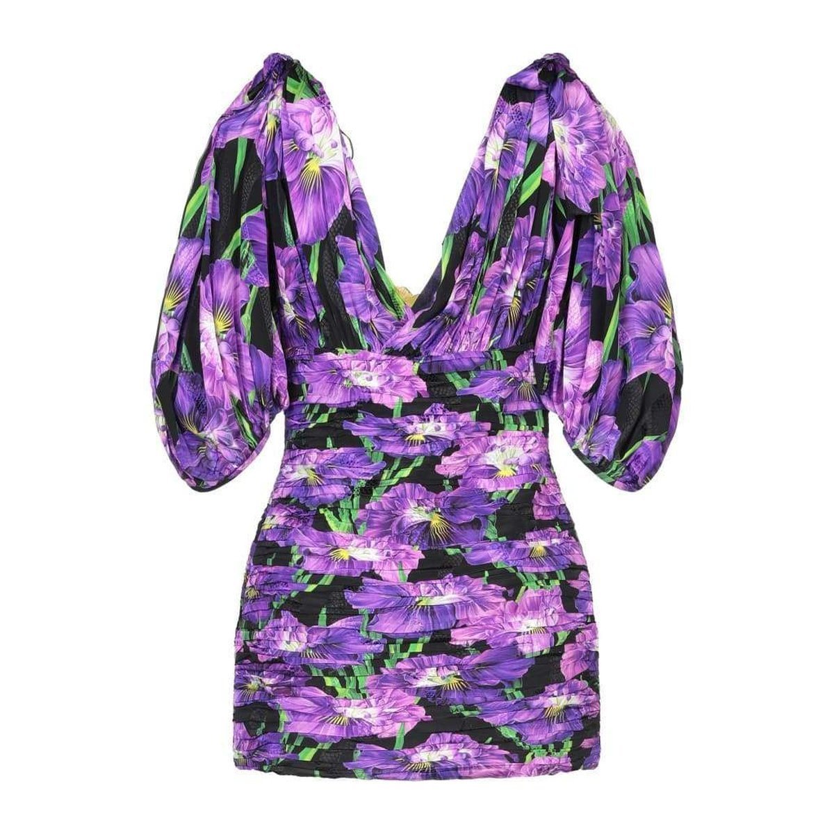 Purple Floral Pattern Silk Dress