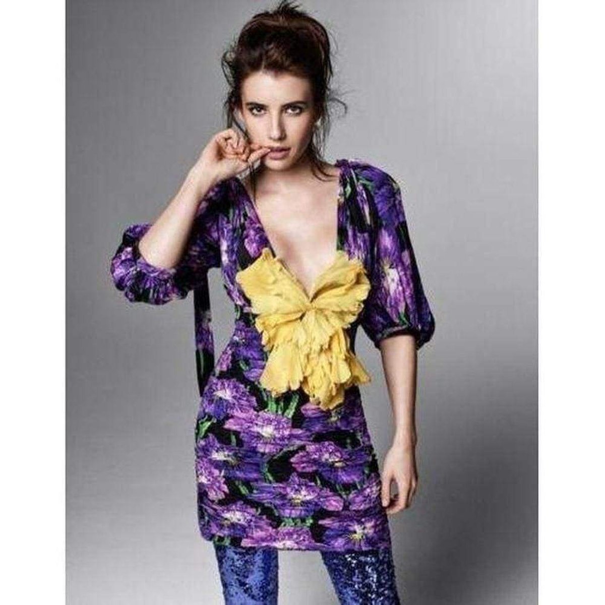 Purple Floral Pattern Silk Dress