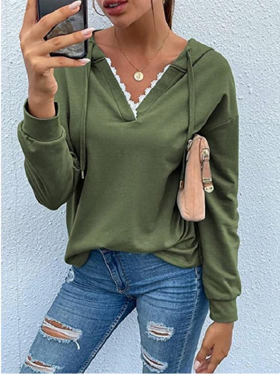 INS Women's Casual Lace V-Neck Long Sleeve Hoodie - Hoodies - INS | Online Fashion Free Shipping Clothing, Dresses, Tops, Shoes - 04/08/2021 - 20-30 - Category_Hoodies