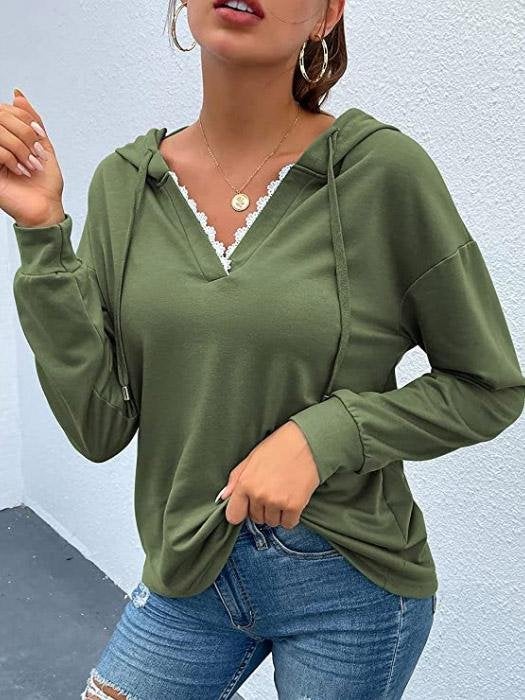 INS Women's Casual Lace V-Neck Long Sleeve Hoodie - Hoodies - INS | Online Fashion Free Shipping Clothing, Dresses, Tops, Shoes - 04/08/2021 - 20-30 - Category_Hoodies