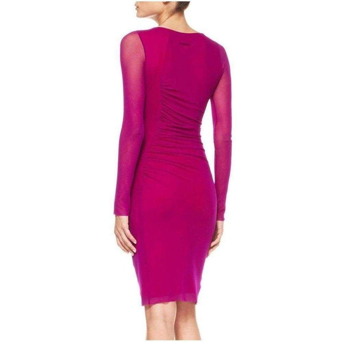 Purple Long Sleeve Ruched Waist Tulle Dress