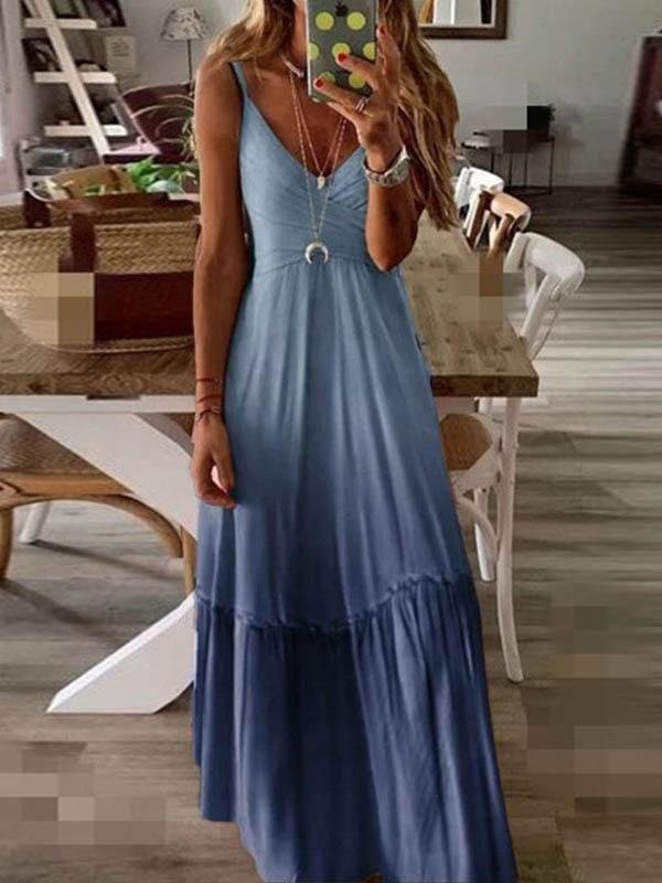 Loose V-neck Gradient Suspenders Dress - Maxi Dresses - INS | Online Fashion Free Shipping Clothing, Dresses, Tops, Shoes - 05/06/2021 - Color_Blue - Color_Gray
