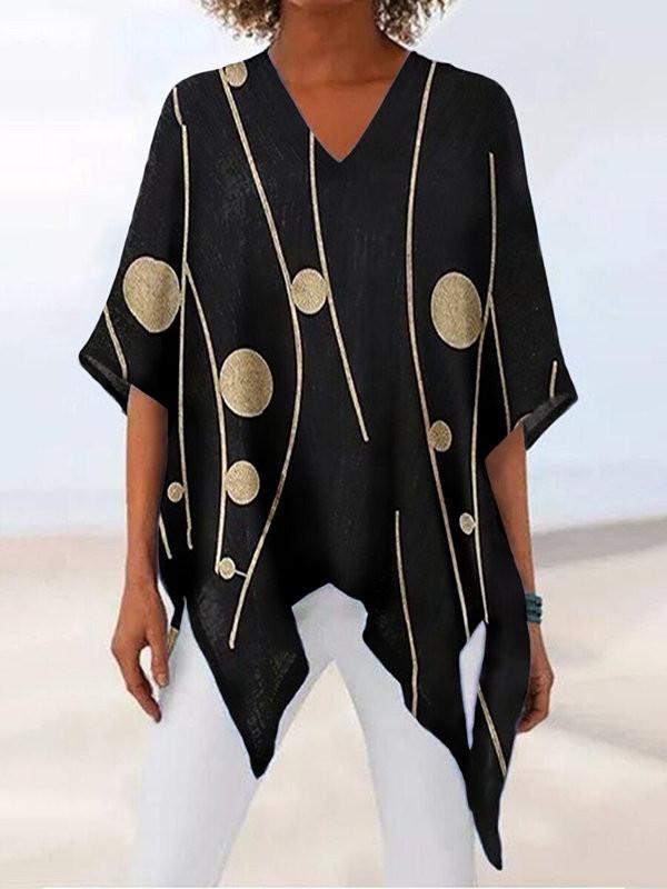Loose V-Neck Irregular Half Sleeve Printed T-Shirts - T-Shirts - INS | Online Fashion Free Shipping Clothing, Dresses, Tops, Shoes - 06/07/2021 - 20-30 - Category_T-Shirts