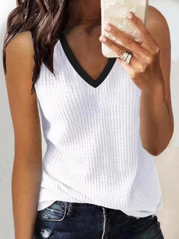 Loose V-neck Solid Sling Top - Tank Tops - INS | Online Fashion Free Shipping Clothing, Dresses, Tops, Shoes - 18/06/2021 - 20-30 - color-white