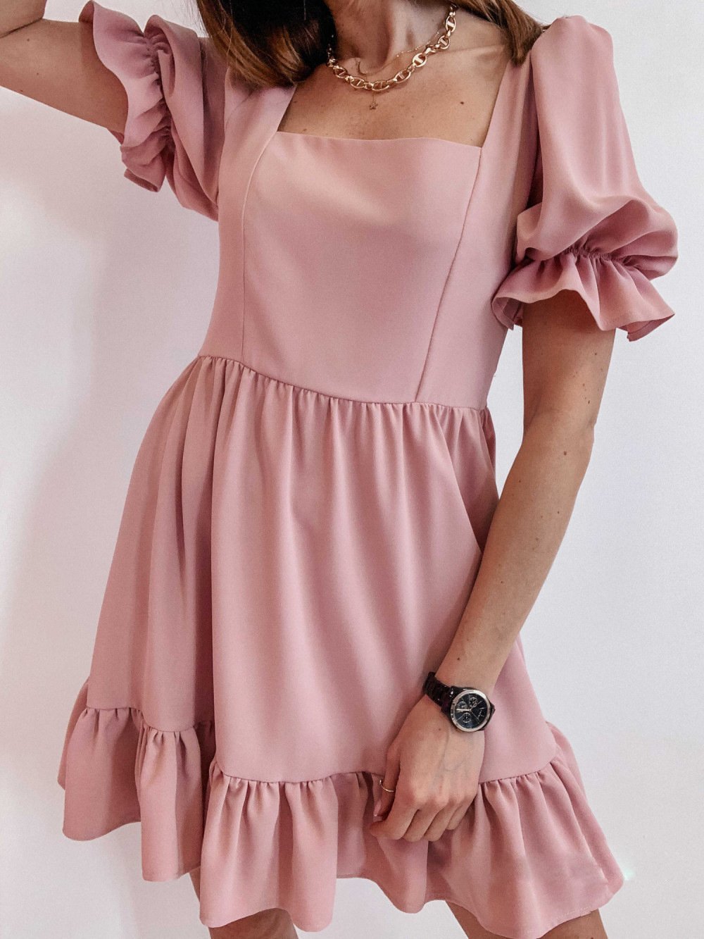 Lotus Leaf Short Sleeve Stitching Loose Solid Dress - Mini Dresses - INS | Online Fashion Free Shipping Clothing, Dresses, Tops, Shoes - 20-30 - 30/06/2021 - Category_Mini Dresses