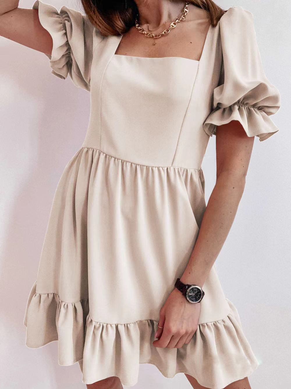 Lotus Leaf Short Sleeve Stitching Loose Solid Dress - Mini Dresses - INS | Online Fashion Free Shipping Clothing, Dresses, Tops, Shoes - 20-30 - 30/06/2021 - Category_Mini Dresses