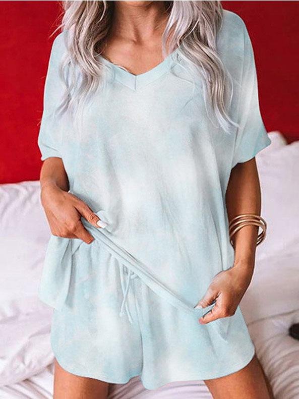 Loungewear V-Neck Short Sleeve Tie-Dye Printing Two-Piece Suit - Loungewear - INS | Online Fashion Free Shipping Clothing, Dresses, Tops, Shoes - 14/07/2021 - 20-30 - Category_Loungewear