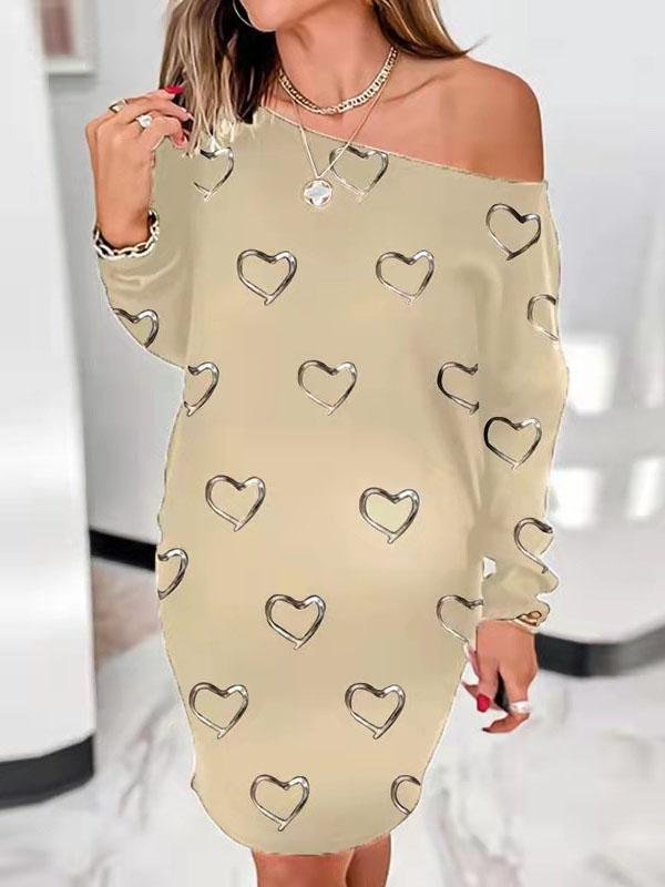 Love Print Round Neck Long Sleeve Loose Dress - Mini Dresses - INS | Online Fashion Free Shipping Clothing, Dresses, Tops, Shoes - 09/07/2021 - 20-30 - color-black