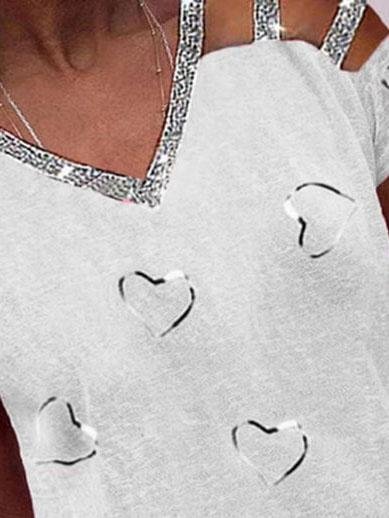 Love Print V-neck Off The Shoulder T-shirt - T-Shirts - INS | Online Fashion Free Shipping Clothing, Dresses, Tops, Shoes - 04/06/2021 - Category_T-Shirts - Color_Blue