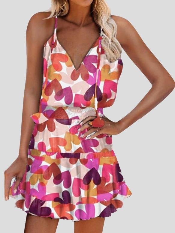 Love Printed V-Neck Sleeveless Sling Wide Loose Dress - Mini Dresses - INS | Online Fashion Free Shipping Clothing, Dresses, Tops, Shoes - 20-30 - 25/06/2021 - Category_Mini Dresses