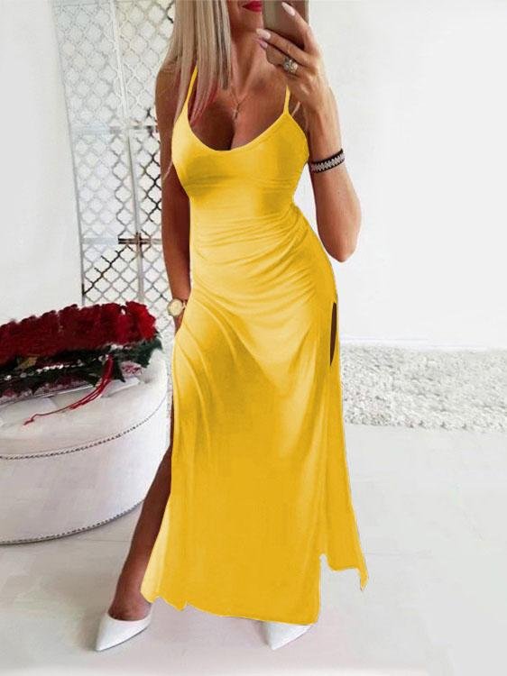 Low-cut Solid Slim Sling Dress - Maxi Dresses - INS | Online Fashion Free Shipping Clothing, Dresses, Tops, Shoes - 10-20 - 12/07/2021 - color-black