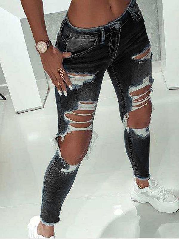 Low-Rise Slim-Fit Ripped Stretch Jeans - Jeans - INS | Online Fashion Free Shipping Clothing, Dresses, Tops, Shoes - 29/06/2021 - 30-40 - Bottom