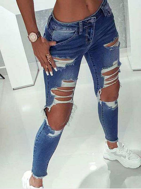 Low-Rise Slim-Fit Ripped Stretch Jeans - Jeans - INS | Online Fashion Free Shipping Clothing, Dresses, Tops, Shoes - 29/06/2021 - 30-40 - Bottom