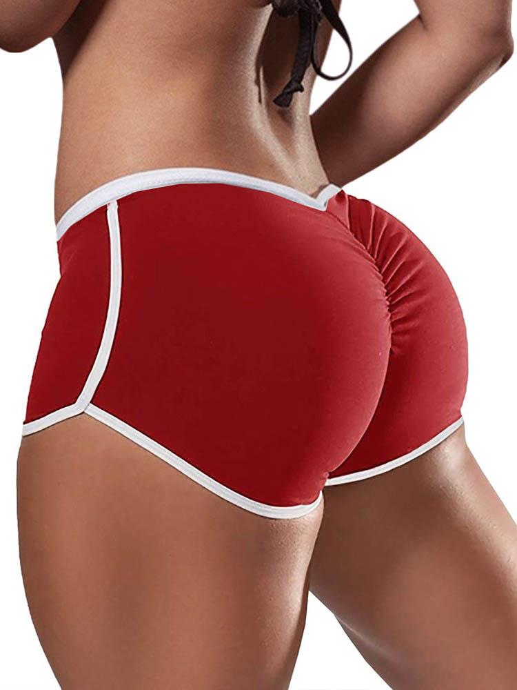 Low Waist Colorblock Ruched Yoga Shorts - Yoga Shorts - INS | Online Fashion Free Shipping Clothing, Dresses, Tops, Shoes - 30/04/2021 - Color_Red - Pants Length_Short