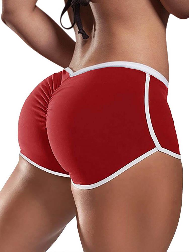 Low Waist Colorblock Ruched Yoga Shorts - Yoga Shorts - INS | Online Fashion Free Shipping Clothing, Dresses, Tops, Shoes - 30/04/2021 - Color_Red - Pants Length_Short