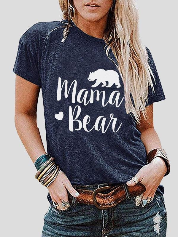 Mama Bear Print Short-sleeved T-shirt - T-shirts - INS | Online Fashion Free Shipping Clothing, Dresses, Tops, Shoes - 10-20 - 22/07/2021 - color-black