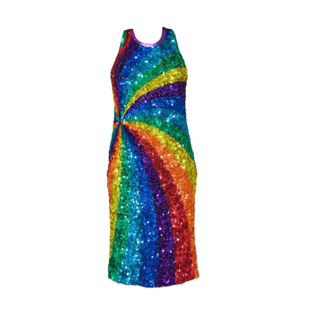 Rainbow colours sequins cocktail dress