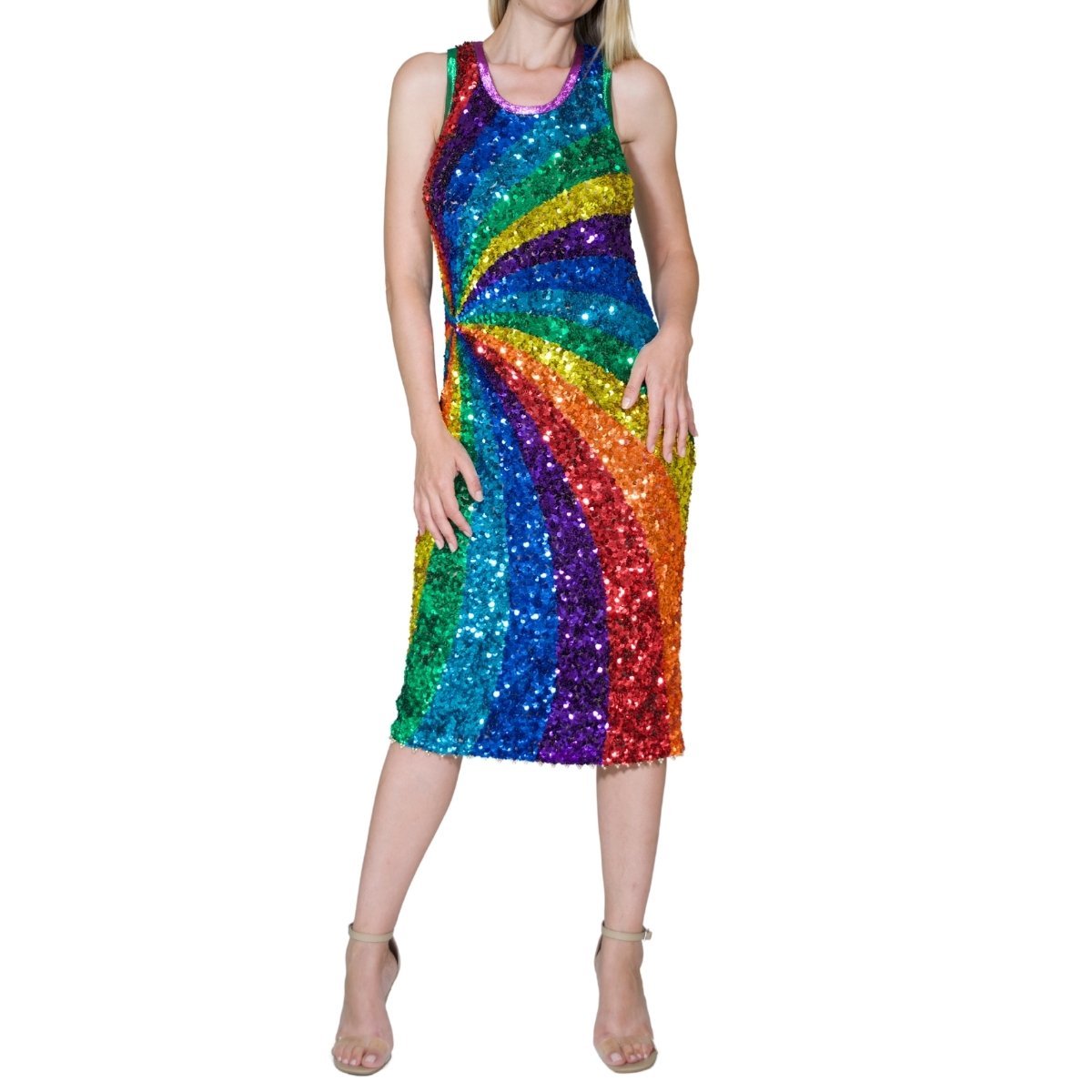 Rainbow colours sequins cocktail dress