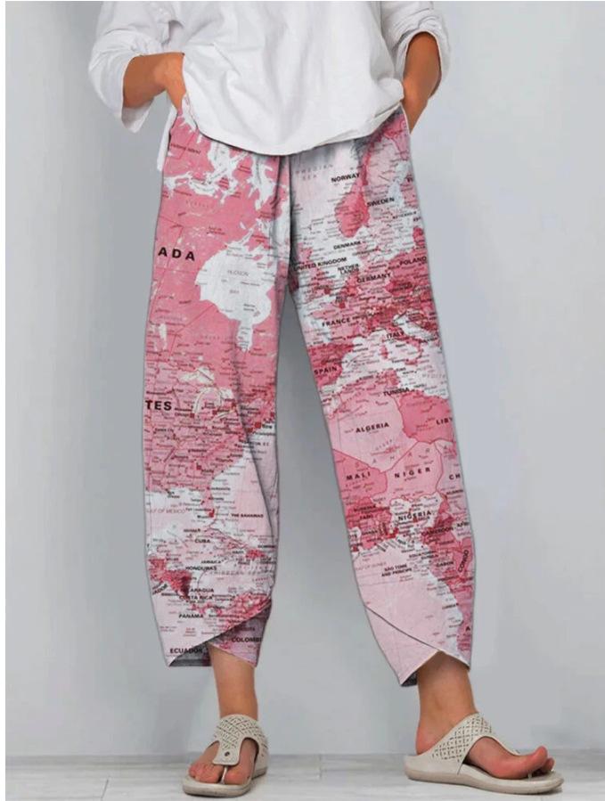 Map Art Loose Printed Elasticated Pants - Pants - INS | Online Fashion Free Shipping Clothing, Dresses, Tops, Shoes - 19/06/2021 - 20-30 - Bottom