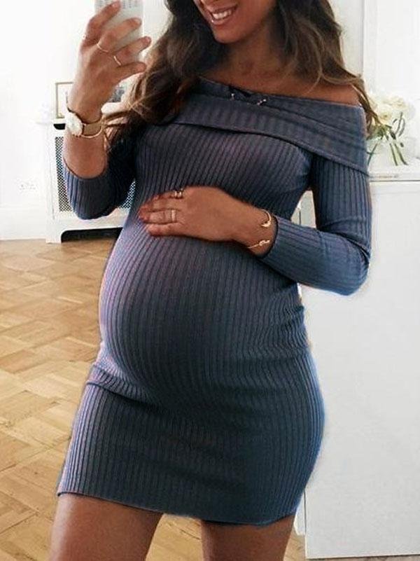 Maternity Solid Color One-shoulder Mini Dress - Mini Dresses - INS | Online Fashion Free Shipping Clothing, Dresses, Tops, Shoes - 13/05/2021 - 13052021 - 130521