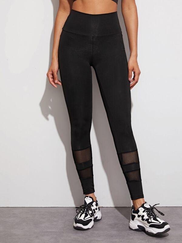 Mesh Insert Wide Band Waist Sports Leggings - INS | Online Fashion Free Shipping Clothing, Dresses, Tops, Shoes