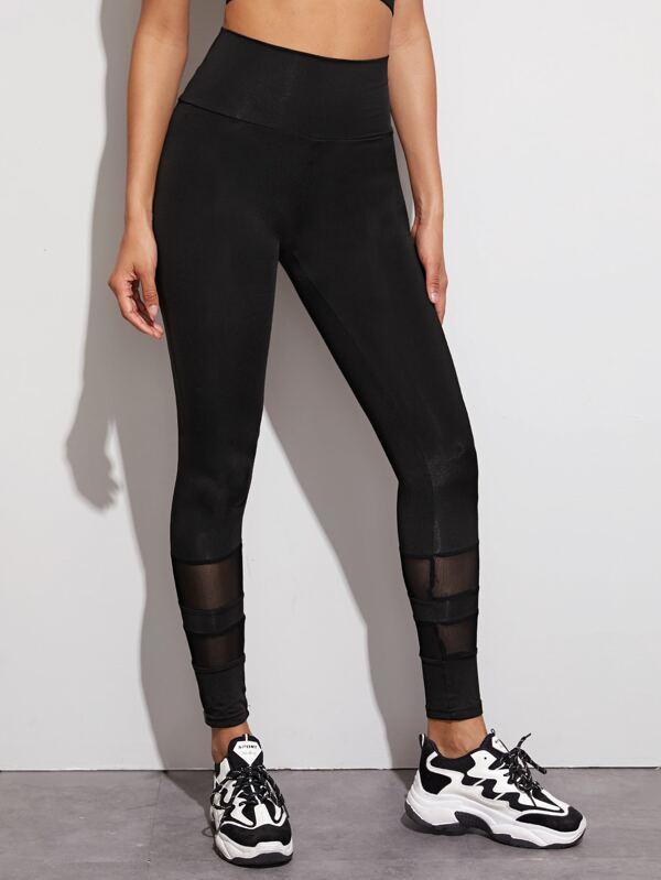 Mesh Insert Wide Band Waist Sports Leggings - INS | Online Fashion Free Shipping Clothing, Dresses, Tops, Shoes