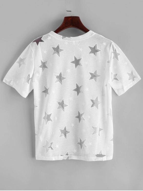Mesh Star Round Neck Tee - INS | Online Fashion Free Shipping Clothing, Dresses, Tops, Shoes
