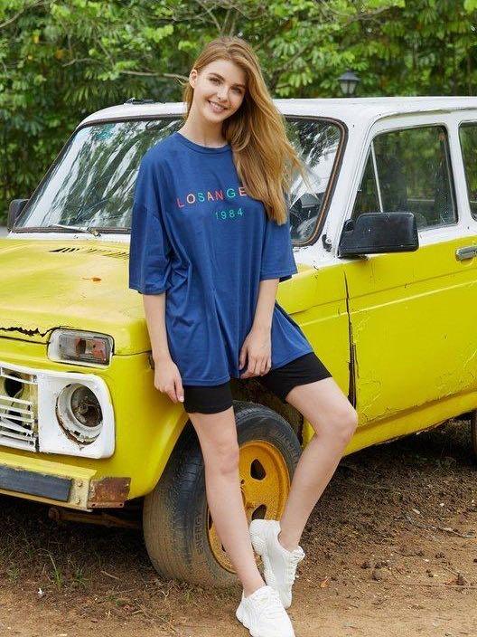Middle Sleeve Color Letter Round Neck T-Shirt - INS | Online Fashion Free Shipping Clothing, Dresses, Tops, Shoes