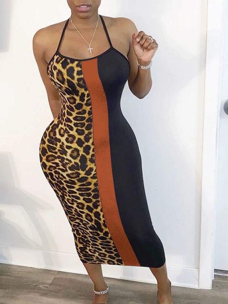 Mix Color Pattern Print Spaghetti Strap Backless Mid Calf Dress - Bodycon Dresses - INS | Online Fashion Free Shipping Clothing, Dresses, Tops, Shoes - 23/04/2021 - Bodycon Dresses - Color_Orange