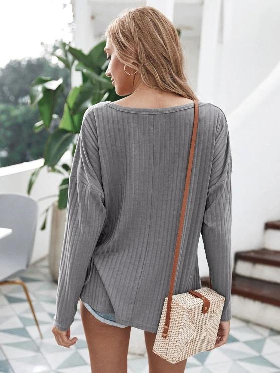 Mock Button Wide Rib Twist Batwing Knitwear - INS | Online Fashion Free Shipping Clothing, Dresses, Tops, Shoes