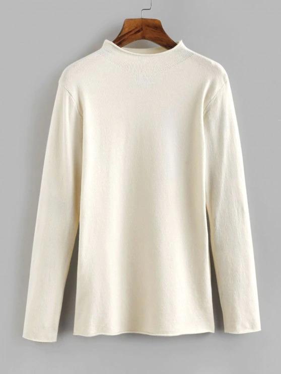 Mock Neck Rolled Hem Jersey Sweater - INS | Online Fashion Free Shipping Clothing, Dresses, Tops, Shoes