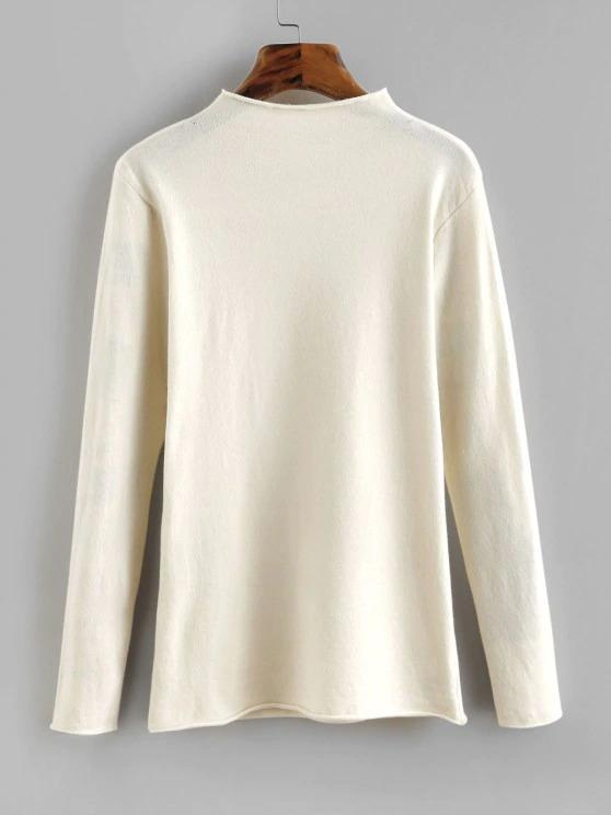 Mock Neck Rolled Hem Jersey Sweater - INS | Online Fashion Free Shipping Clothing, Dresses, Tops, Shoes
