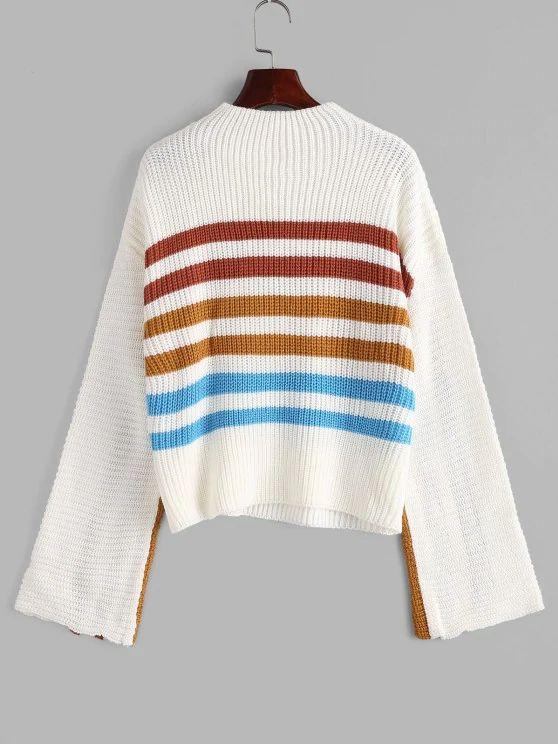 Mock Neck Striped Sweater - INS | Online Fashion Free Shipping Clothing, Dresses, Tops, Shoes