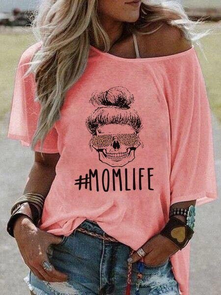 MOMLIFE Letter Print Round Neck Short-sleeved T-shirt - T-shirts - INS | Online Fashion Free Shipping Clothing, Dresses, Tops, Shoes - 09/07/2021 - 10-20 - color-blue