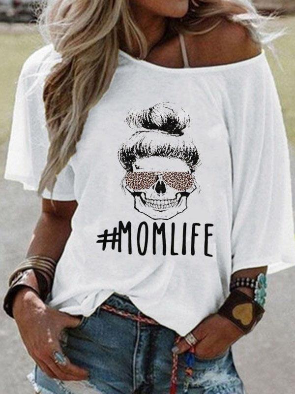 MOMLIFE Letter Print Round Neck Short-sleeved T-shirt - T-shirts - INS | Online Fashion Free Shipping Clothing, Dresses, Tops, Shoes - 09/07/2021 - 10-20 - color-blue