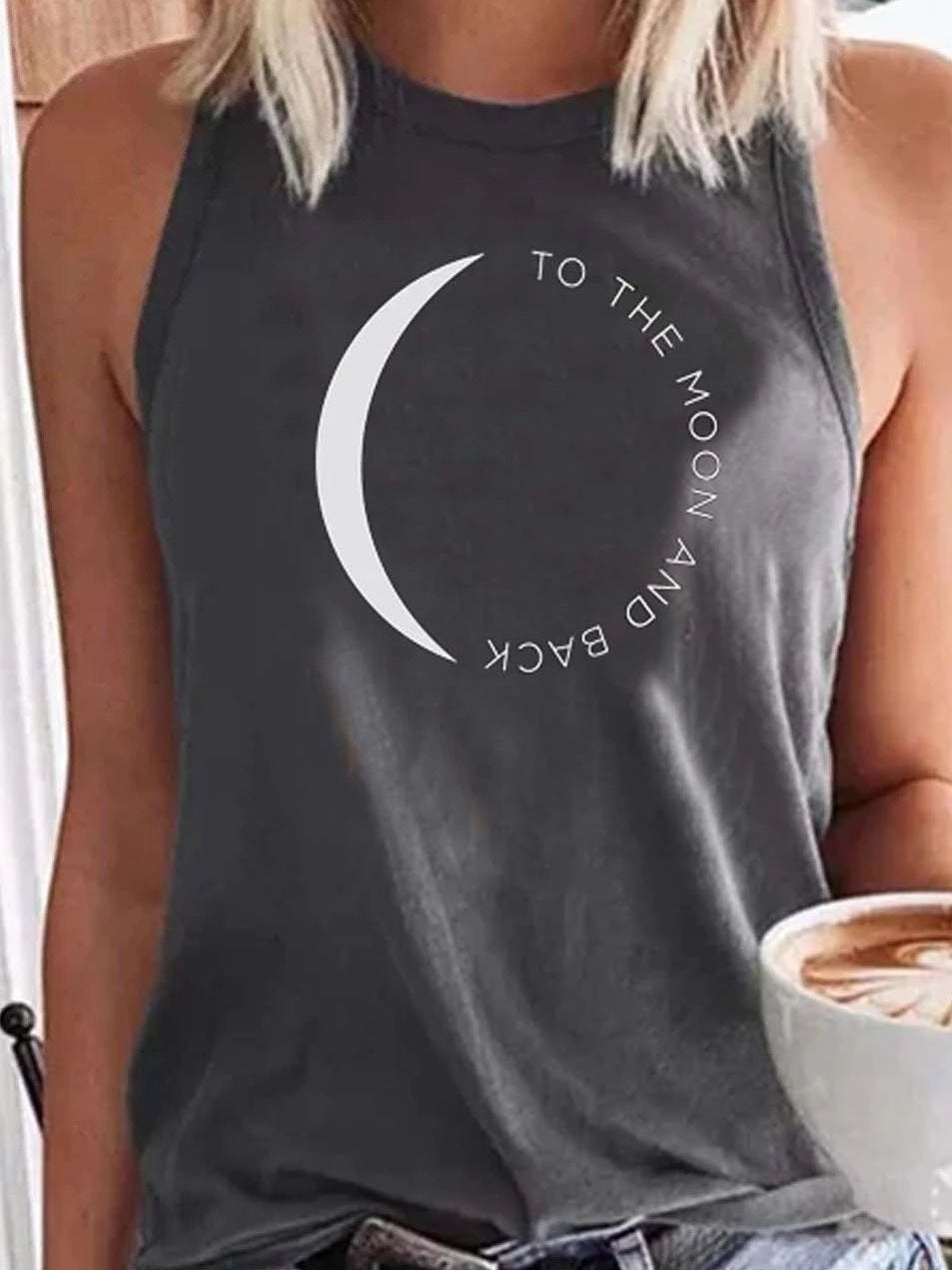 Moon Alphabet Print Round Neck Tank Top - Tanks - INS | Online Fashion Free Shipping Clothing, Dresses, Tops, Shoes - 05/06/2021 - Category_Tanks - Color_Gray