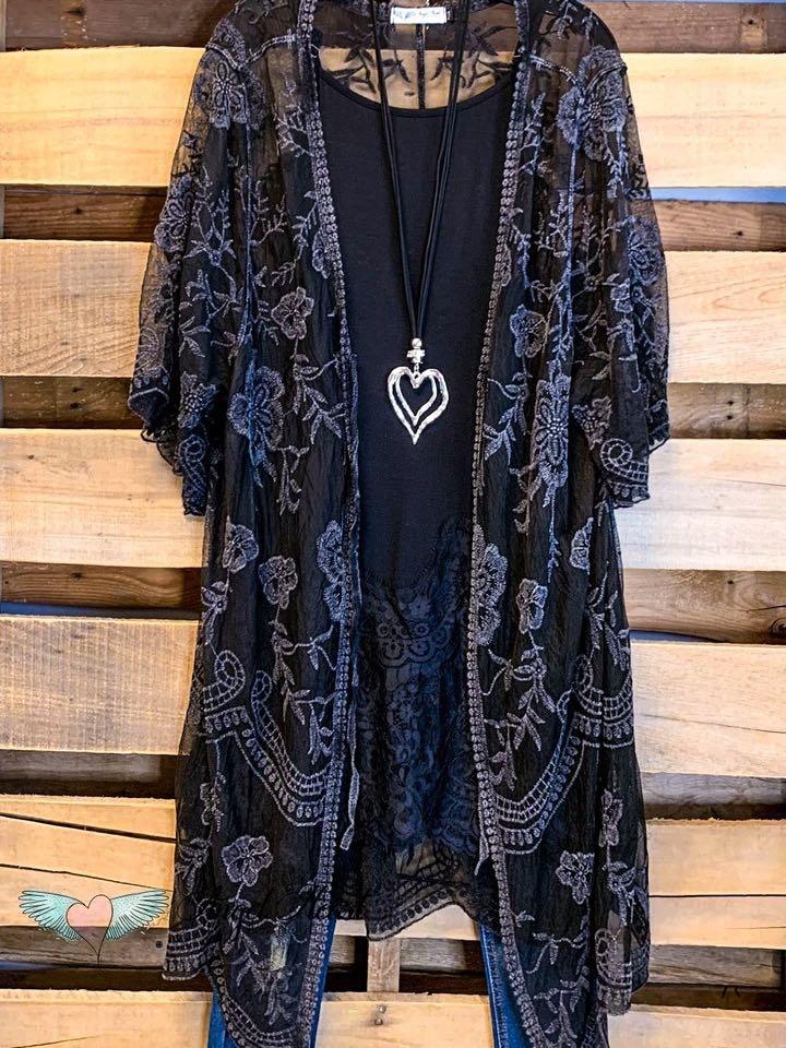 More Than Just a Friend Lace Kimono - Black - INS | Online Fashion Free Shipping Clothing, Dresses, Tops, Shoes