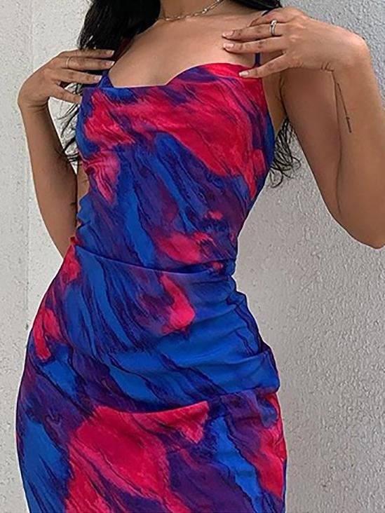 Multicolor Printed Pile Neck Suspender Dress - Maxi Dresses - INS | Online Fashion Free Shipping Clothing, Dresses, Tops, Shoes - 18/06/2021 - 20-30 - Category_Maxi Dresses