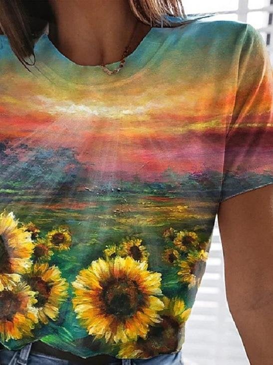 Multicolor Printed Round Neck Short Sleeve T-Shirt - T-Shirts - INS | Online Fashion Free Shipping Clothing, Dresses, Tops, Shoes - 10-20 - 25/06/2021 - Category_T-Shirts