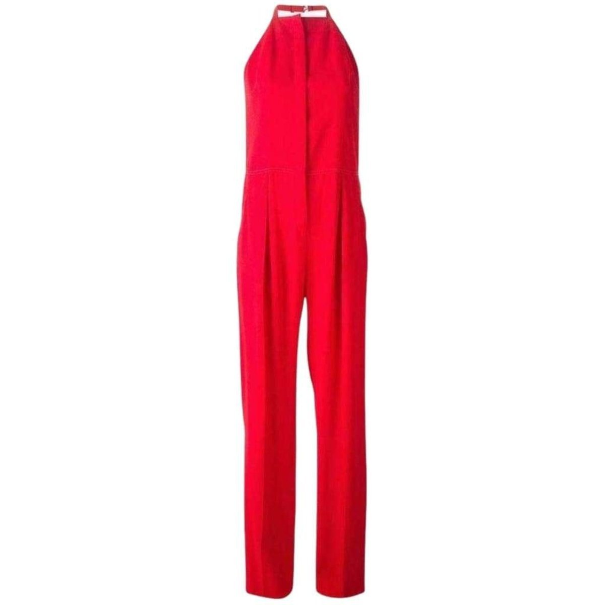 Red Open Back Sleeveless Silk Jumpsuit