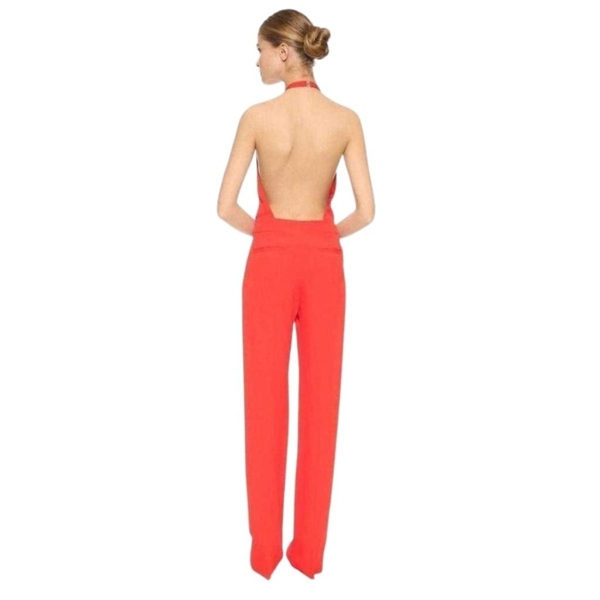 Red Open Back Sleeveless Silk Jumpsuit