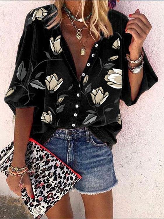 Nine-quarter Sleeves Printed Loose Blouses - Blouses - INS | Online Fashion Free Shipping Clothing, Dresses, Tops, Shoes - 07/06/2021 - BLO2106070045 - Category_Blouses