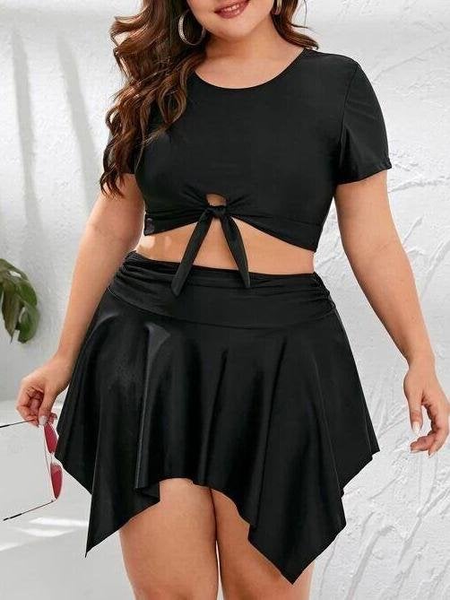 Oversized Two-piece Ruffle Skirt Swimsuit With Knotted Front - Plus Swimsuits - INS | Online Fashion Free Shipping Clothing, Dresses, Tops, Shoes - 22/04/2021 - 2204V3 - Color_Black