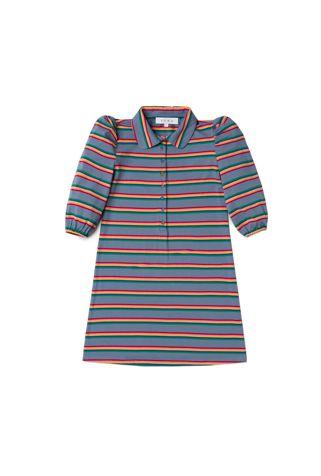 Puff Sleeve T-Shirt Dress - Rainbow Stripe