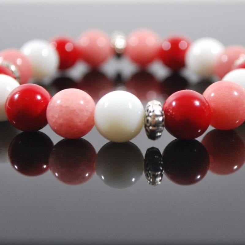 Pink, Red and White  Mixed Color With Antique Silver Bracelets